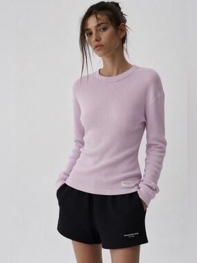 Alexander Wang Light Pink Waffle Knit Long Sleeve Top